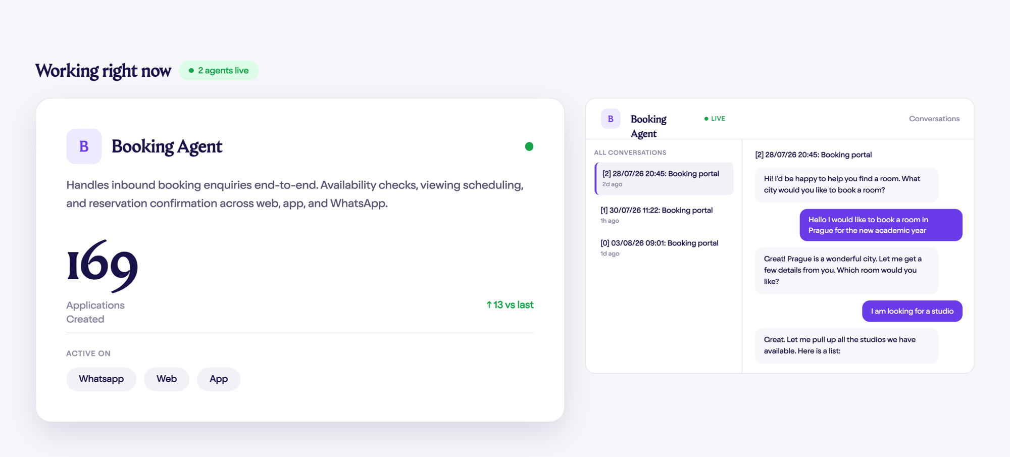 Powerhouse Agent Dashboard: live bookings, conversion metrics and conversation drill-down